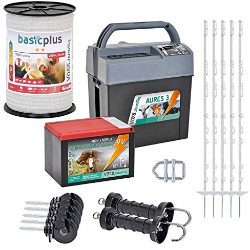 VOSS.farming Kit Valla eléctrica para Caballos, Set Completo 9 V, con Pastor eléctrico