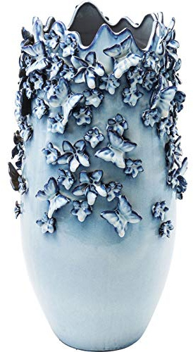 Kare Design Jarron Butterflies, Azul, 50 cm de Alto, Flores, Ceramica