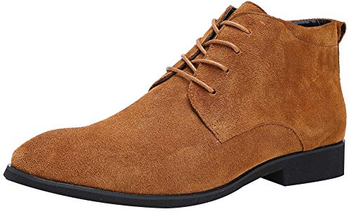 rismart Hombre De moda Botas Ante Cuero Tobillo Botín Semi Formal Vestir Oxford(Bronceado,43 EU)