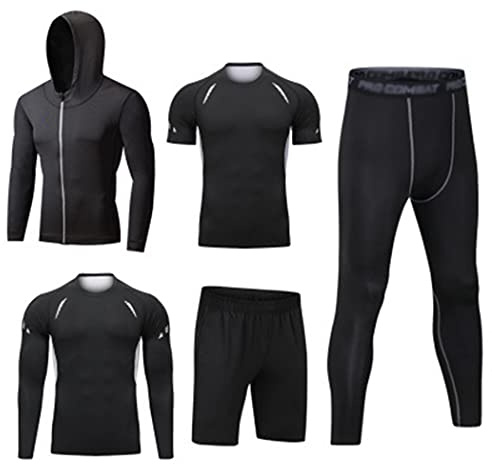 HZQIFEI Ensemble de survêtement pour Homme Ensemble de Sport 5 pièces Vêtements de Sport Extensibles Ensemble de Course à Pied pour Entraînement de Fitness (Style#4, M)