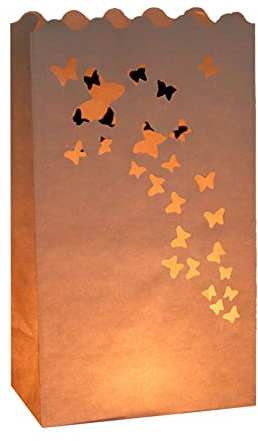 ikasus Lichtertüten Papier,Papier Lichttüten Lampions Feuerfest Papiertüten Teelicht Fireworks Butterfly Pattern Weihnachtsdekorationen Stil,Papier Laterne für Party Tischdeko,Hochzeit,Weihnachten