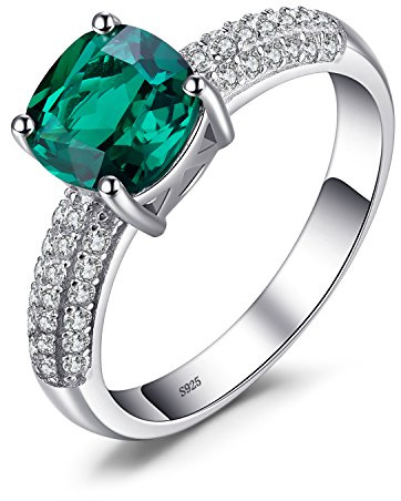 JewelryPalace Kissen Geschnitten 1.8ct Simulierter Grün Smaragd Ring Damen, Schmuck Set, Verlobungsring Solitär Ring Silber 925 Damen Ring Mit Stein, Silberringe Damen 925 Damenring Frauen Zirkonia 54