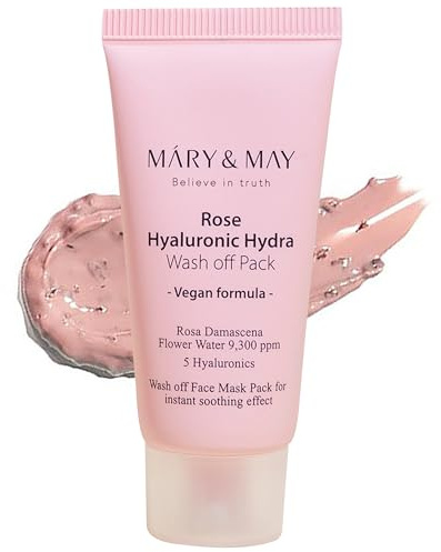 Mary&May Vegan Rose Hyaluronic Hydra Wash Off Mask - Cream Caly Mask for Moisturizing, Pore Purifying, Skin Softening - Korean Skincare, 30g