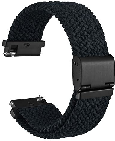 WOCCI 20mm Braided Nylon Watch Band for Men and Women, Quick Release, Black Stainless Steel Buckle (Black)
