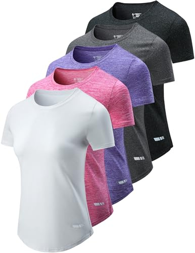 5 Pack Women’s Workout Tops Dry Fit T Shirts – Athletic Short Sleeve Gym Shirts for Women, Running Yoga Active Tees (Set 3, Medium)