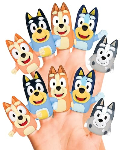Bluey Bath Finger Puppets, 10 Pc - Party Favors, Educational, Bath Toys, Story Time, Beach Toys, Playtime, Stocking Stuffer