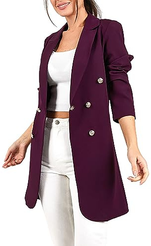 Jacket Casual for Women Long Sleeve Double Breasted Business Suit Medium Length Suitable for Daily Commute Wear Suit Casual Lohas Time Coat Womens Long Casual Jacket (Purple, S)