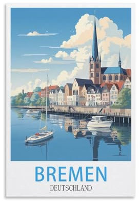 LHJOIUN Vintage-Reiseposter Bremen Deutschland, 60 x 90 cm, Kunstdruck auf Leinwand, für Wohnzimmer, Schlafzimmer, Heimdekoration, moderne Kunst