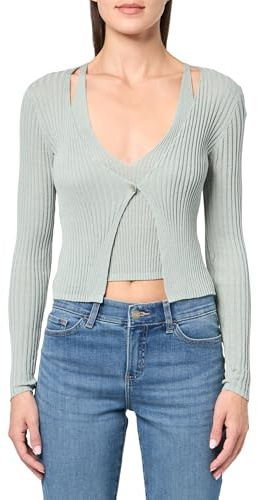 GUESS Eco Long Sleeve Faux Double Layer Reese Sweater Suéter pulóver, Malibu Sage, L para Mujer