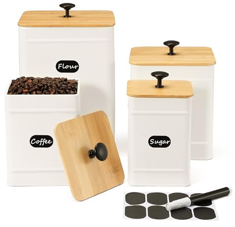 PERFNIQUE Küchen Vorratsdosen Set - 4er Kaffee Mehl Zucker Salz Aufbewahrung Set, Lebensmittel Vorratsdosen Mit Luftdicht Deckel (Weiß)