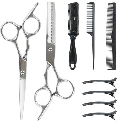 Hengxinchen 9 Stk Friseurschere Set, 6,7 Zoll Haarschneideschere Profi Set, 2-in-1 Haarschere Friseurschere, Schere Haare Schneiden Set für Männer Frauen Kinder Haustiere Hund Home Salon Barbier
