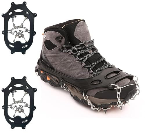 WLHFDC Grödel Steigeisen für Bergschuhe mit 10 Zähne,Steigeisen Grödeln Eisspikes,Spikes für Schuhe Winter,Anti-Rutsch Schuhspikes für Mann Frau Erwachsene Fit für Wandern Trail Running Trekking