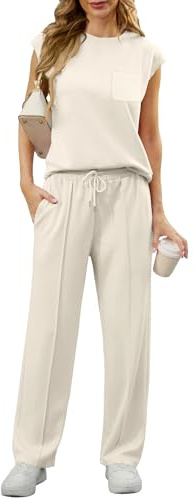 GRECERELLE Lounge Sets For Women Loungewear Set Sweatsuits 2 Piece Outfit Jogging Suits For Women Apricot-M