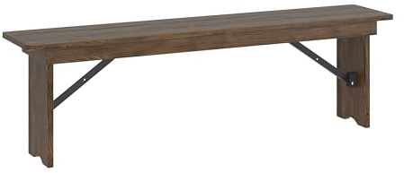Flash Furniture Hercules Commercial Farmhouse Folding Bench, Antique Solid Pine Entryway Bench, Foldable Locking Legs, 60 x 12, Antique Rustic