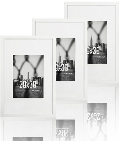 VUVUZULA Bilderrahmen 20x30cm Weiß 3er Set Fotorahmen Rahmen mit Passepartout Posterrahmen