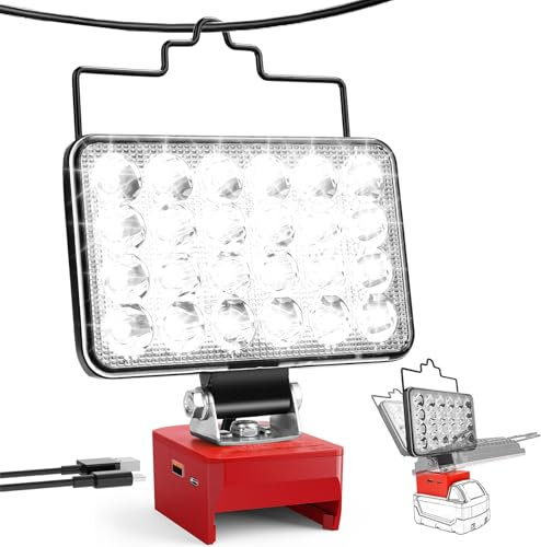 Battery Lamp for Milwaukee m18, 60 W, 2 Brightness Settings, Wireless LED Work Light, Battery, 6000 LM Portable LED Spotlight, Battery Headlight, Construction Site Lamp with Type C and USB Charging