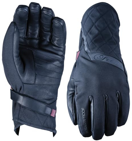 Five 830512 Gants de Moto Scooter Femme, Urbains en Cuir, Imperméable, Milano Evo, Mi-Saison, Homologués CE 1KP, Noir, L