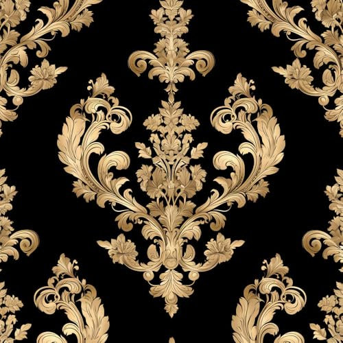 JIAOQSS Removable Wallpaper Damask Flower Stick on Wallpaper Black and Gold Damask Flower Wallpaper Contact Paper Furniture Sticker for Living Room Bedroom