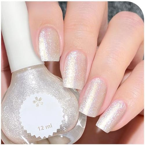 Holographic Mirage Silver Glitter Nail Polish - Quick Drying, Long Lasting, Sparkly 12ml Bottle, Vegan Formula, Chip Resistant, No UV Light Required for French Manicure DIY Nail Art and Special