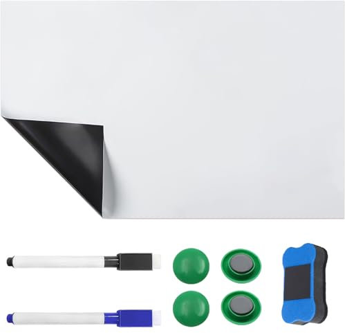 La película de pizarra blanca A5 es magnética, el refrigerador de pizarra magnética puede limpiar el calendario de la pizarra blanca magnética DIY se puede reutilizar con 2 marcas, 1 Goma y 4 imanes