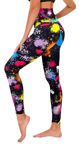 TNNZEET High Waist Leggings Damen Elastische Leggins Weiche Sporthose für Sport Gym, Splash Graffiti, L-XL