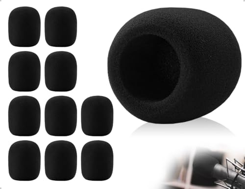 AOYEGIC Confezione da 10 filtri anti vento per microfono, filtri anti-pop in schiuma spessa, filtri anti pop lavabili, copertura antipolvere per microfono, ideale per spettacoli KTV e teatrali (nero)