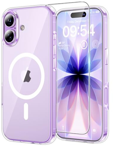 TAURI Funda para iPhone 17 6.3, Compatible with MagSafe [No Amarillea] con HD Protectores de Pantalla, [Protección de Grado 15 FT] Mejorada Protección Anti-Arañazos Case - Transparente