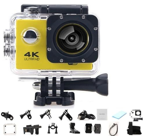 Roamix Vision 4k actionkamera, 140° ultravidvinkel WiFi-videokamera, vattentäta sportkameror för fotografering och dykentusiaster, spela in varje ögonblick i livet (gul, inget kort)