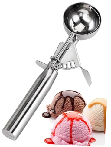 GRIRIW Cuchara Helado Inoxidable Pequeña con Gatillo para Porcionar Helado Albóndigas Melón y Masa Mango Ergonómico Duradera y Fácil de Limpiar