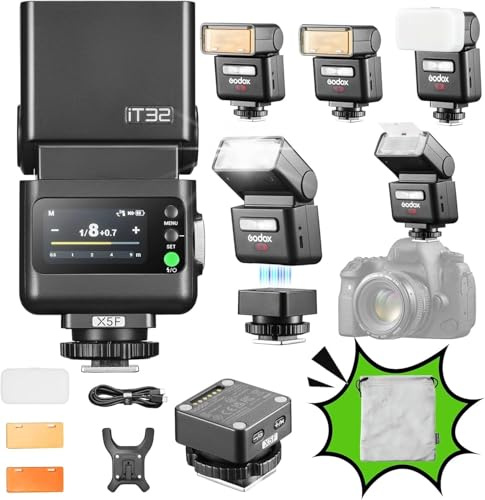 Godox iT32 TTL Flash per Fujifilm con Trigger Wireless X5-F, 2.4G HSS 1/8000s, Touchscreen & LED, Compatibile con X100VI X-E5 XT5 X100V XS20 XS10 XT30II X100VI XM5 GFX50S GFX50R X-T4 X-T3 GFX100RF