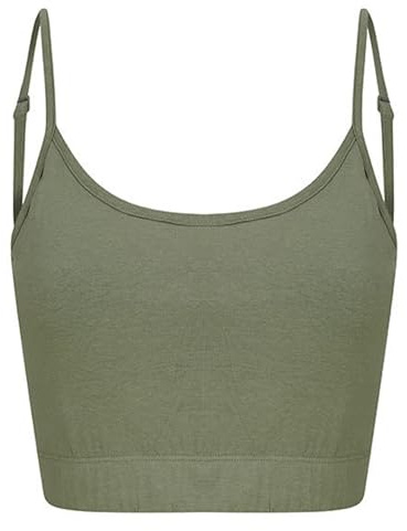 noTrash2003 Cropped Cami Top de mujer sostenible – Top corto con tirantes finos ajustables y doble capa delantera – Top elástico de mezcla de algodón – XS – XXL negro y caqui