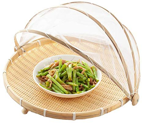 Rawisu Bambus Food Serving Zelt Fliegenhaube Tablett Mesh Faltbare Lebensmittel Abdeckung Handgewebter Aufbewahrungskorb Perfekter Fliegen Schutz Essen, Obst, Picknick