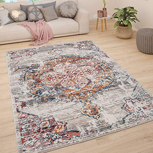 Paco Home Teppich Wohnzimmer Kurzflor Schlafzimmer Moderne Vintage Orient Ornament Muster Pastell Bordüre, Grösse:80x150 cm, Farbe:Beige