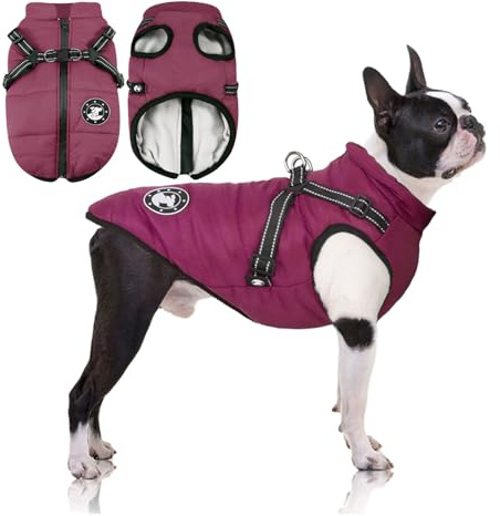 Manteau d'hiver Imperméable pour Chien Chaud avec Harnais, Veste de Chien Imperméable pour Petit Moyen Grands Chiens, Conception de Bandes Réfléchissantes lavables en Machine Anneau en D Durable