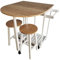 HYGRAD BUILT TO SURVIVE White Wooden Portable Drop Leaf Folding Rolling Kitchen Island Trolley Table Desk With Stools