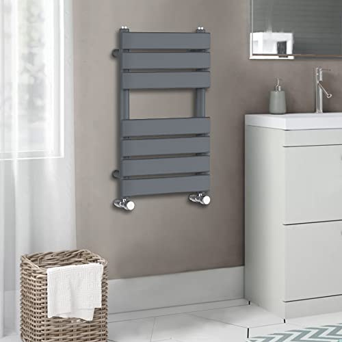 Warmehaus Flat Panel Heated Towel Rail Radiator Ladder Rad Anthracite 650 x 400mm Grey Central Heating Towel Warmer for Bathroom Kitchen