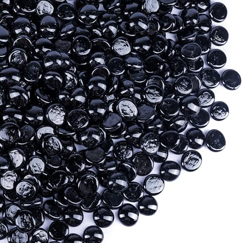 Galashield Flat Glass Marbles for Vases Black Glass Gems Beads Pebbles Vase Filler (5 LBS, Approx. 540 PCS)