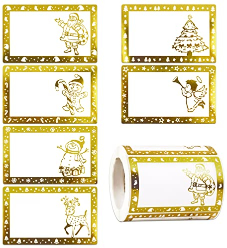 250 Stk Weihnachtsaufkleber zum Beschriften Rechteckig Geschenkaufkleber Glänzendes Gold Weihnachtsetiketten Selbstklebend Weihnachtsstickers für Weihnachten Geschenkverpackungen Umschlag usw.
