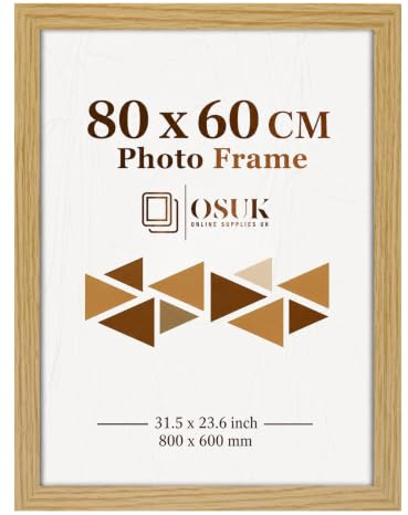 OSUK Oak Poster Frames 80 X 60cm Picture Frame Photo Frame Wall | Frame Shatterproof Perspex Front With Wall Hanging Hooks, Wall Art Certificates Large 800x600mm Frames, Portrait & Landscape