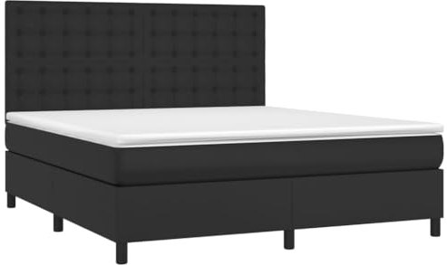 vidaXL Boxspringbett mit Matratze Doppelbett Kunstlederbett Polsterbett Bettgestell Bettrahmen Lattenrost Bett Hotelbett Schlafzimmerbett Schwarz 180x200cm
