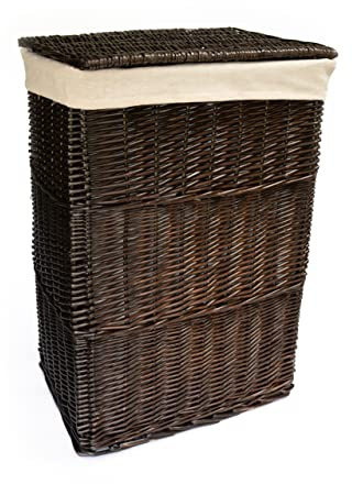 Arthur Cameron - Panier à linge rectangulaire en osier avec couvercle et doublure amovible en coton lavable - Panier à linge, bac à linge, panier à laver avec couvercle (Grand, Café foncé)