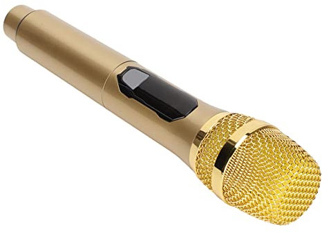 Wireless Handheld Karaoke Microphone, Portable Handheld Mic Singing Microphone, Dynamic Transmitter Mic System with Rechargeable Receiver for Conference, Wedding, Party, (Gold)