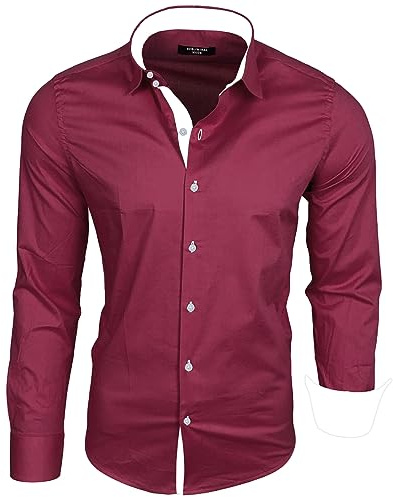 Subliminal Mode - Chemise Homme Coupe Ajuster Col et Manche Bicolore avec Un Repassage Facile Manches Longues Casual S500