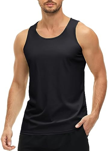 MAGCOMSEN Herren Tank T-Shirt Atmungsaktiv Muskelshirt Ärmelloses Outdoor Funktionsshirt Männer Gym Workout Tanktops Quick Dry Bodybuilding Shirts Schwarz XL
