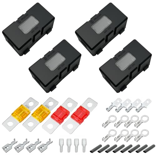 Irenwarl 4stk Midi Sicherungshalter Set, Auto Sicherungshalter, mit 40A, 50A Mega Sicherung, Terminal, Schrumpfrohr, Federeinsätze, Hülsen Mega Sicherungshalter, für Autos, Boot, LKW, Fahrzeuge