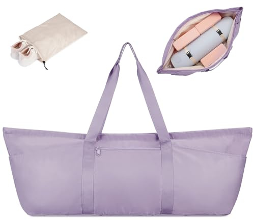 Sportsnew Large Yoga Bag for Mat, Blocks, Shoes, Wet Compartment - Ladies Purple Pilates Bag with Adjustable Mat Strap