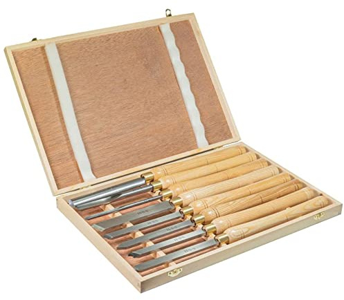 Scalpelli per tornitura del legno, 8 pezzi Scalpelli per tornio Scalpelli per lavorazione del legno con scatola di immagazzinaggio in legno per intagliare il legno Torni per intagliare radici per