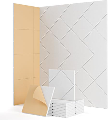 Soundsbay Lot de 12 panneaux acoustiques auto-adhésifs - Isolation acoustique - Haute densité - Pour décoration de jeu, bureaux, studios - 30 x 30 x 0,9 cm - Blanc