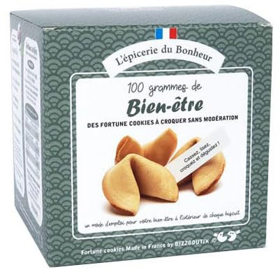 Boîte de 15 fortune cookies de fabrication française. Thème : Bien-être et méditation