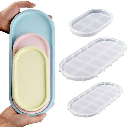 EPODA 3 Pcs Oval Tray Silicone Molds,DIY Coaster Epoxy Resin Molds,Silicone Resin Casting Mould for Office Home Decoration Supplies,Storage Trays,Candle Holders, Jewelry Plates, and Craft Decorations